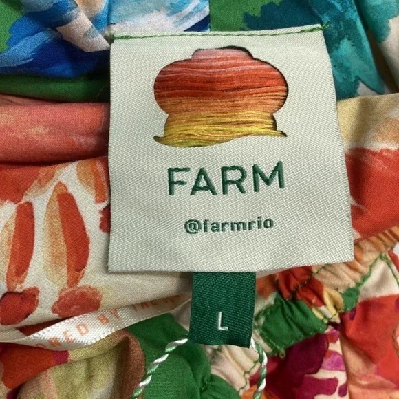 Farm Rio Green Tropicart Midi Dress Tropical Floral Print Braided Straps Large - Picture 6 of 9